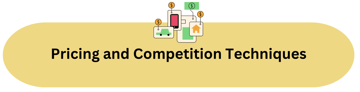 Visual representation of Pricing and competition techniques with dollar signs on multiple items